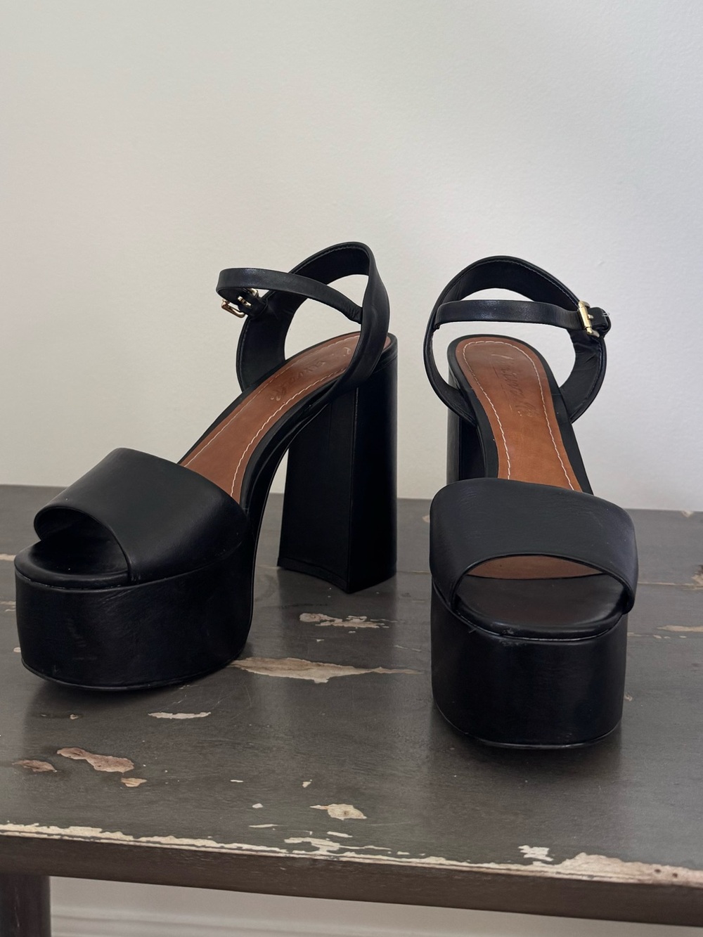 Women’s L'Intervalle Black Platform Block Heel  with Ankle Strap